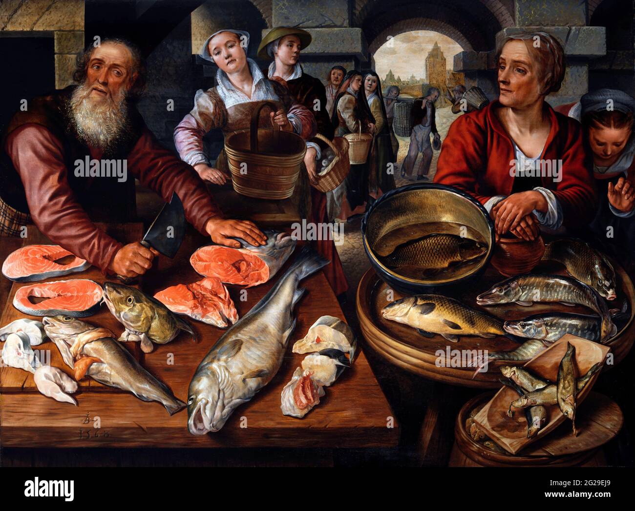 Mercato del pesce di Joachim Beuckelaer (c. 1533-c. 1570/4), olio di quercia, 1568 Foto Stock