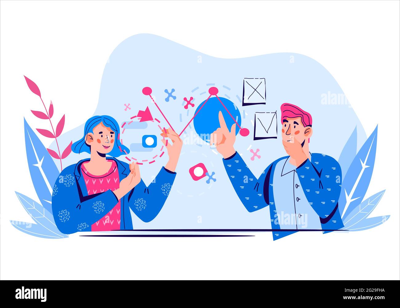 Gestione finanziaria e analisi aziendale, vettore. Lavoro di squadra agile e mischia. Illustrazione Vettoriale