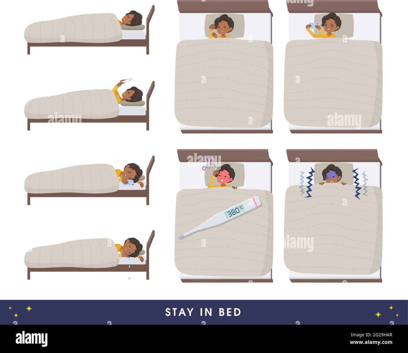 Un insieme di donne di affari nere che rimangono in bed.IT's arte vettoriale così facile da modificare. Illustrazione Vettoriale