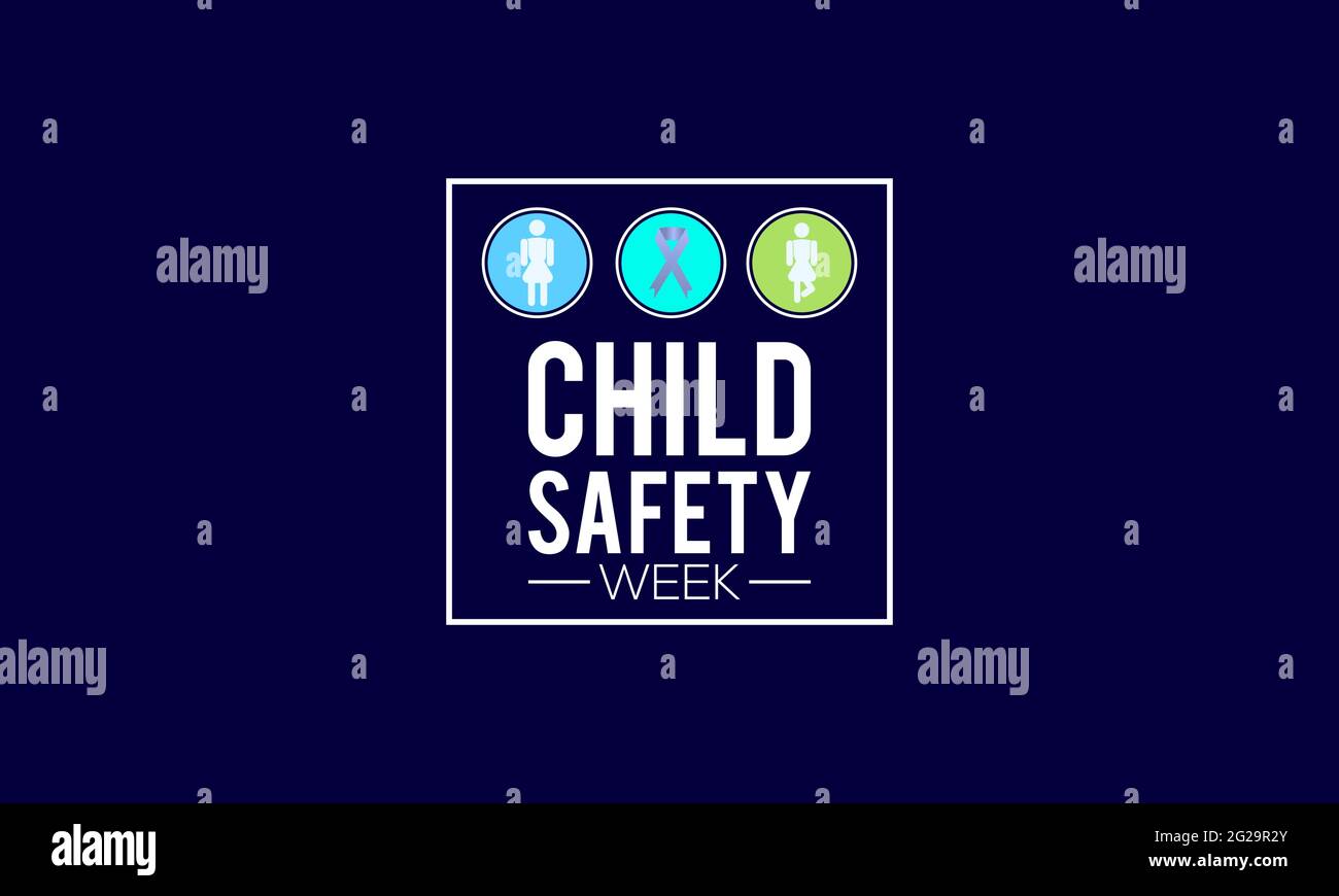 Concetto di mese di consapevolezza della settimana della sicurezza dei bambini osservato ogni giugno. Modello di sicurezza per bambini per sfondo, banner, poster, campagna di sensibilizzazione sulle carte. Illustrazione Vettoriale