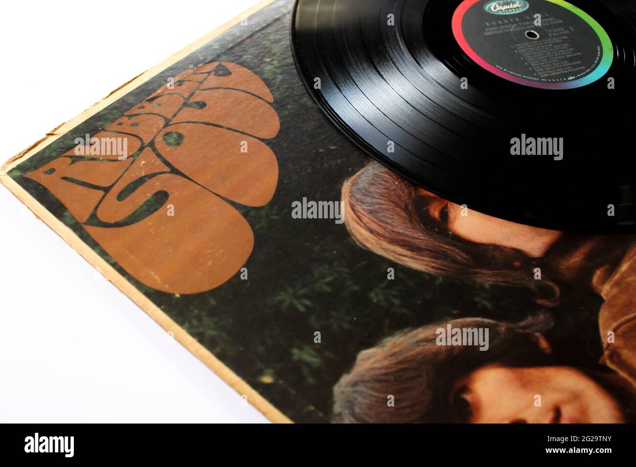 Gruppo rock inglese l'album musicale Beatles su disco LP con dischi in vinile. Intitolato: Copertina dell'album Rubber Soul Foto Stock