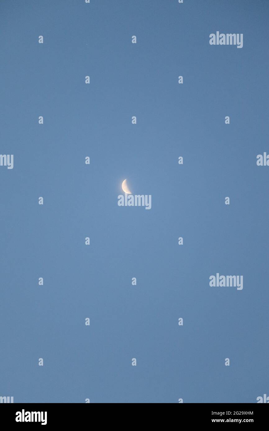 Luna estetica. Vista mattutina di una mezza luna. Foto Stock