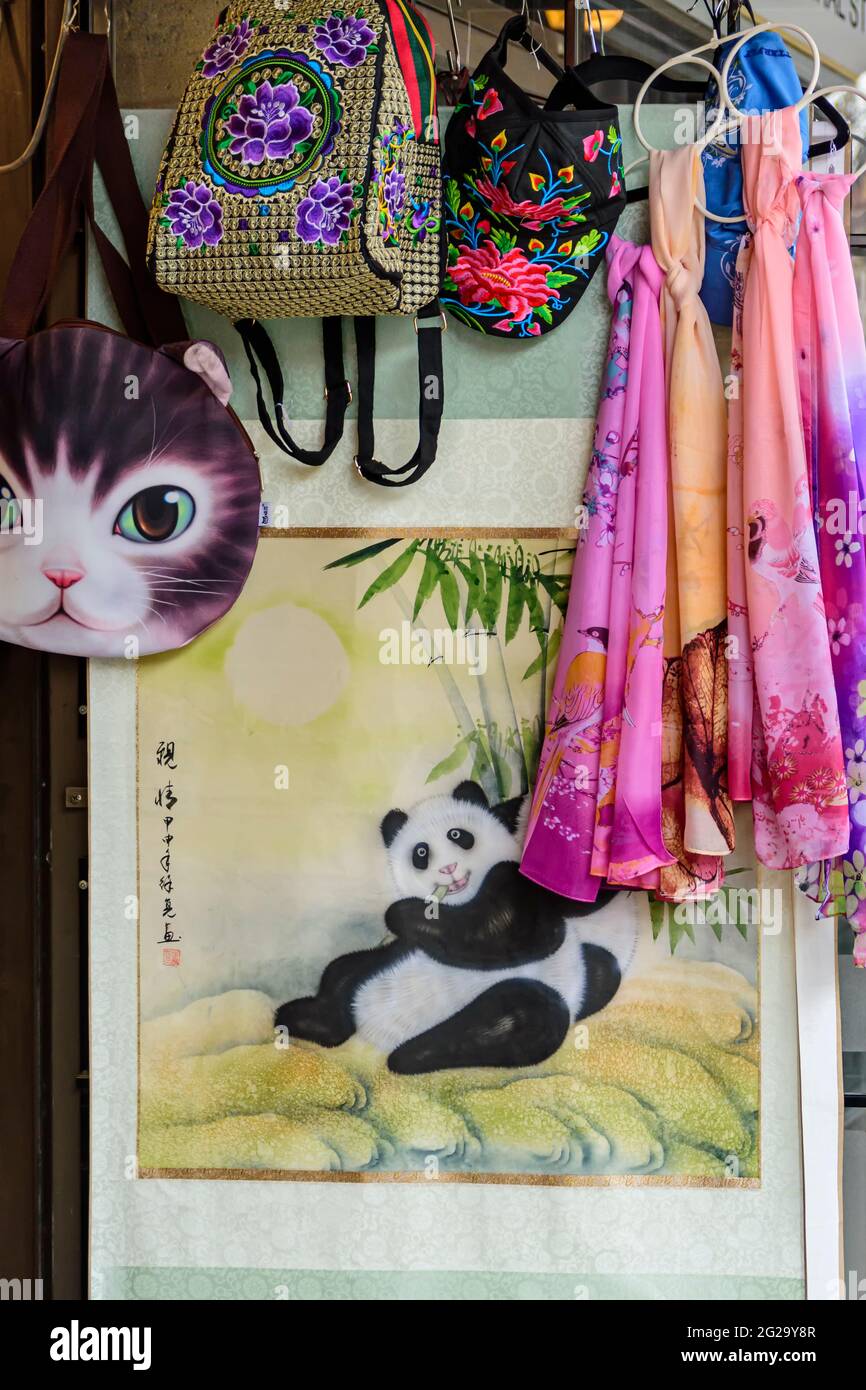 Un negozio nella Chinatown di Vancouver mostra i suoi articoli, British Columbia, Canada Foto Stock