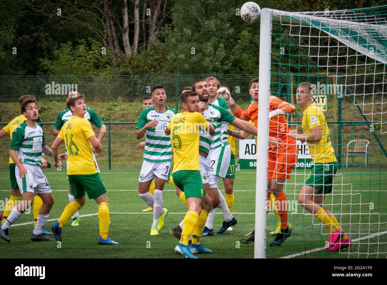 Oswestry, Inghilterra. 27 agosto 2020. UEFA Europa League prima partita di qualificazione tra i nuovi Santi e MSK Zilina. Foto Stock