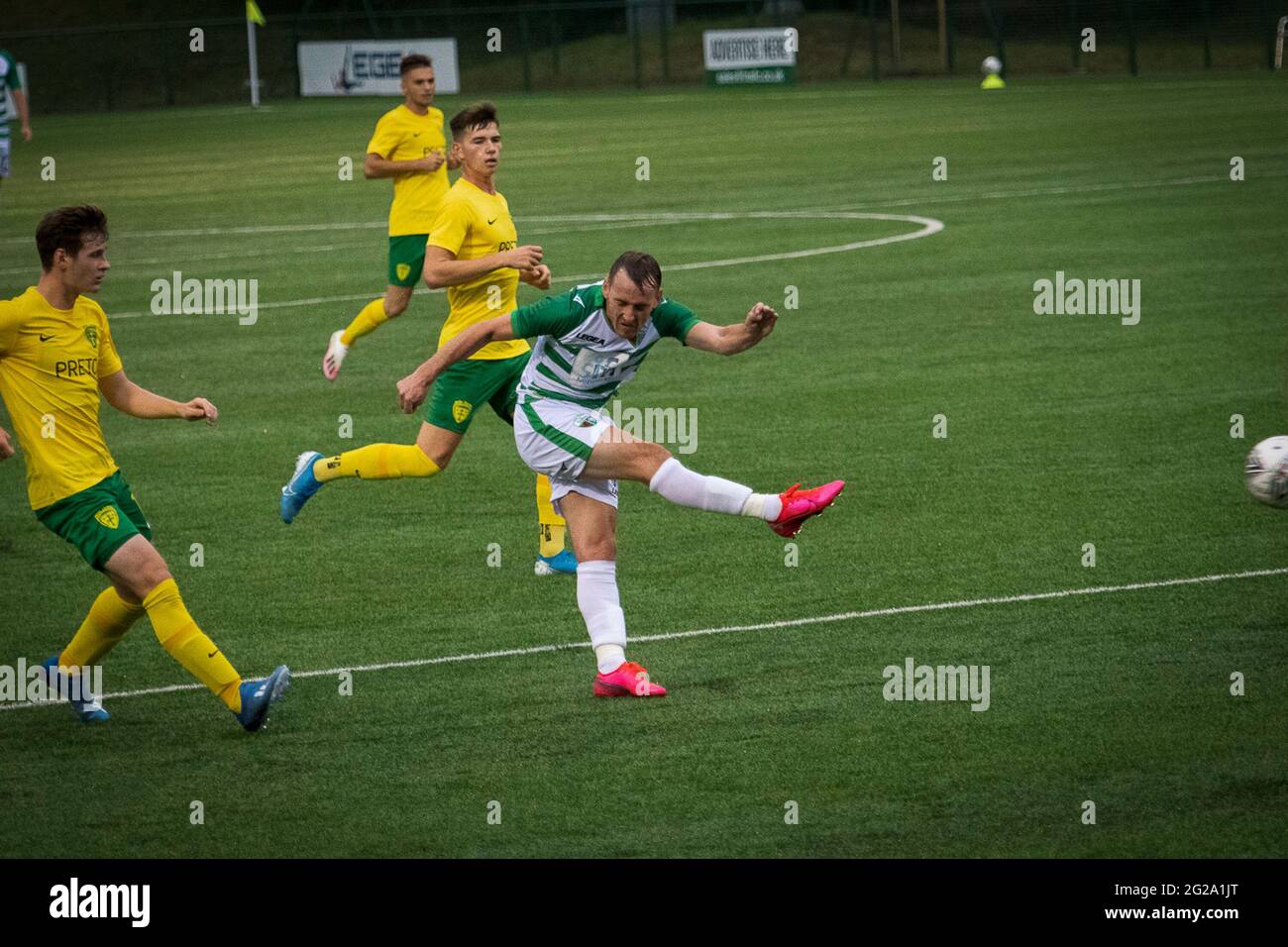 Oswestry, Inghilterra. 27 agosto 2020. UEFA Europa League prima partita di qualificazione tra i nuovi Santi e MSK Zilina. Foto Stock