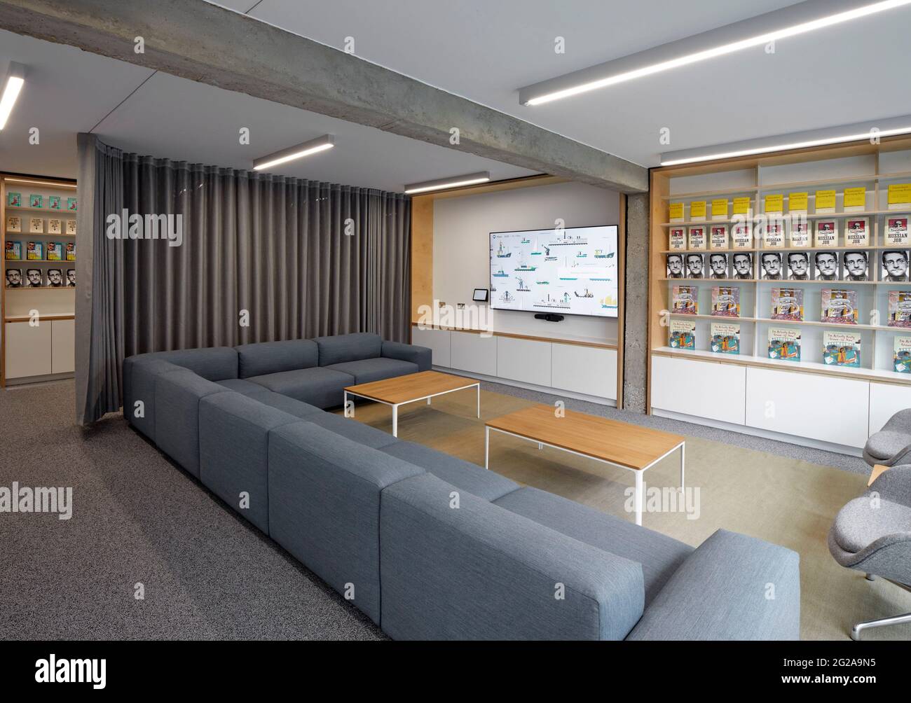Area di breakout. Uffici Pan Macmillan, Londra, Regno Unito. Architetto: Neat Studio, 2019. Foto Stock
