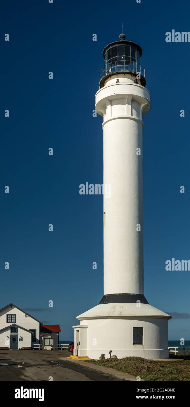 In piedi - la torre faro Point Arena si erge a 115 piedi (35 m) di altezza, guidando i marinai fino a 25 nm (29 mi, 46 km) di distanza. Point Arena, California, Stati Uniti Foto Stock In piedi - la torre faro Point Arena si erge a 115 piedi (35 m) di altezza, guidando i marinai fino a 25 nm (29 mi, 46 km) di distanza. Point Arena, California, Stati Uniti Foto Stock