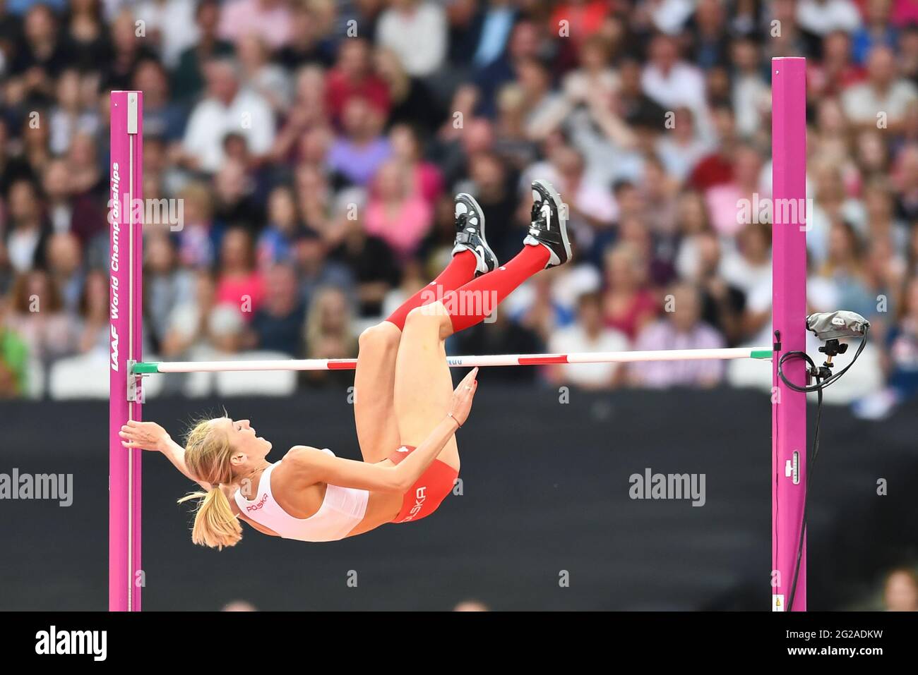 Kamila Licwinko (Polonia). High Jump Donne, medaglia di bronzo. Campionato del mondo IAAF Londra 2017 Foto Stock