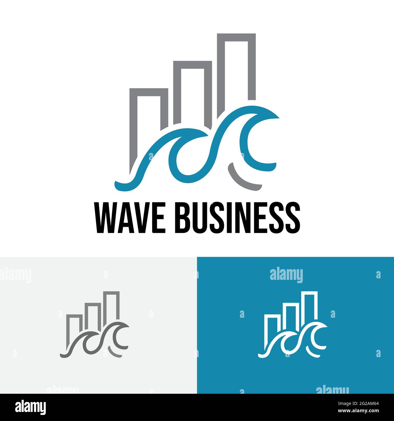 Logo grafico a barre finanziario di Choppy Wave Sea Investing Business Illustrazione Vettoriale