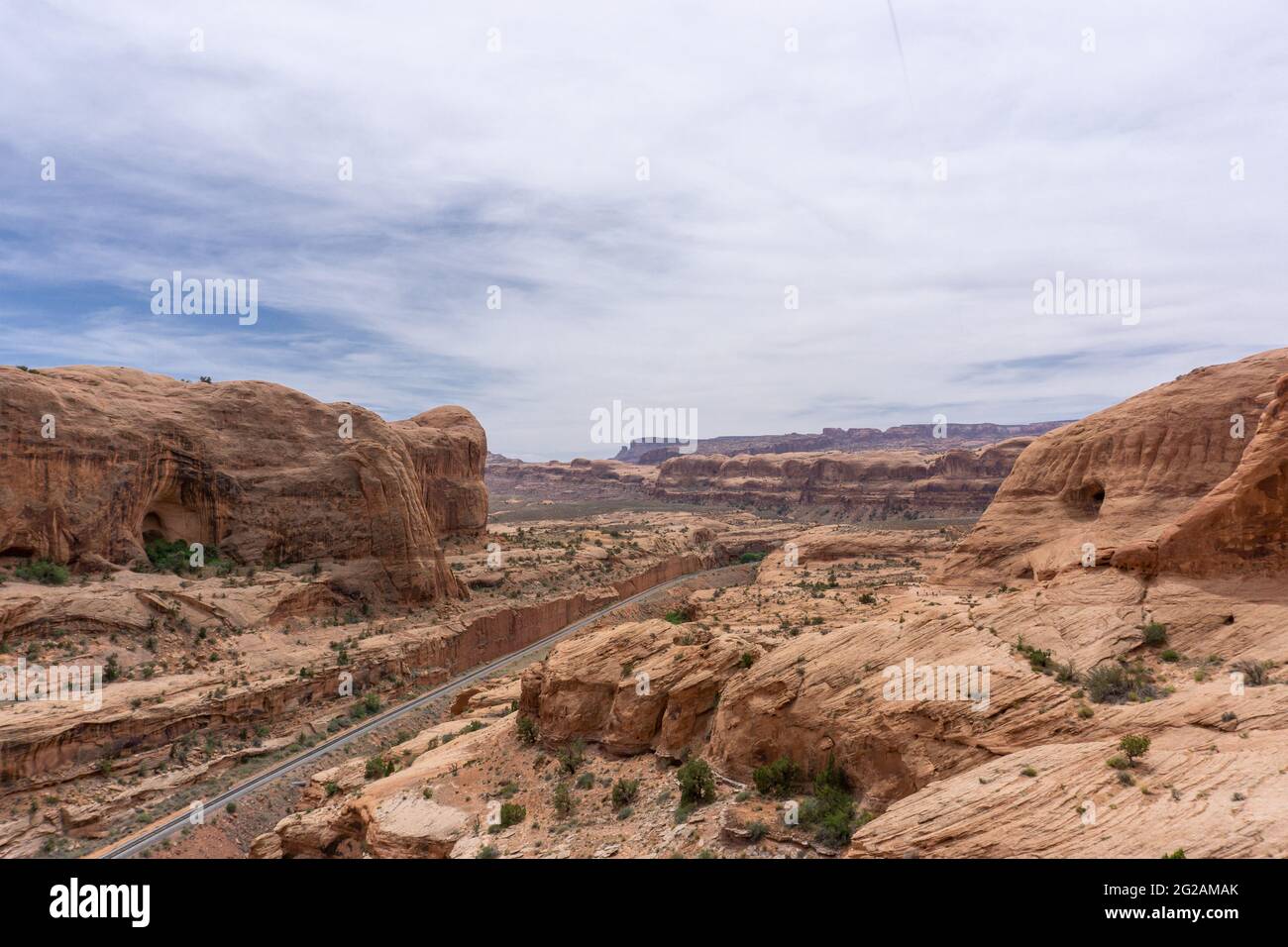 Valle di formazioni rocciose nel deserto dello Utah Foto Stock