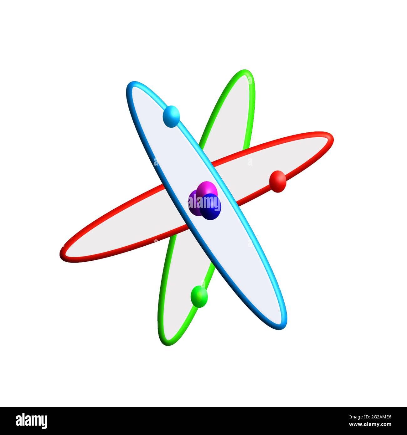 Vettore di icone piatte Atom, illustrazione, isolato su sfondo bianco. Foto Stock