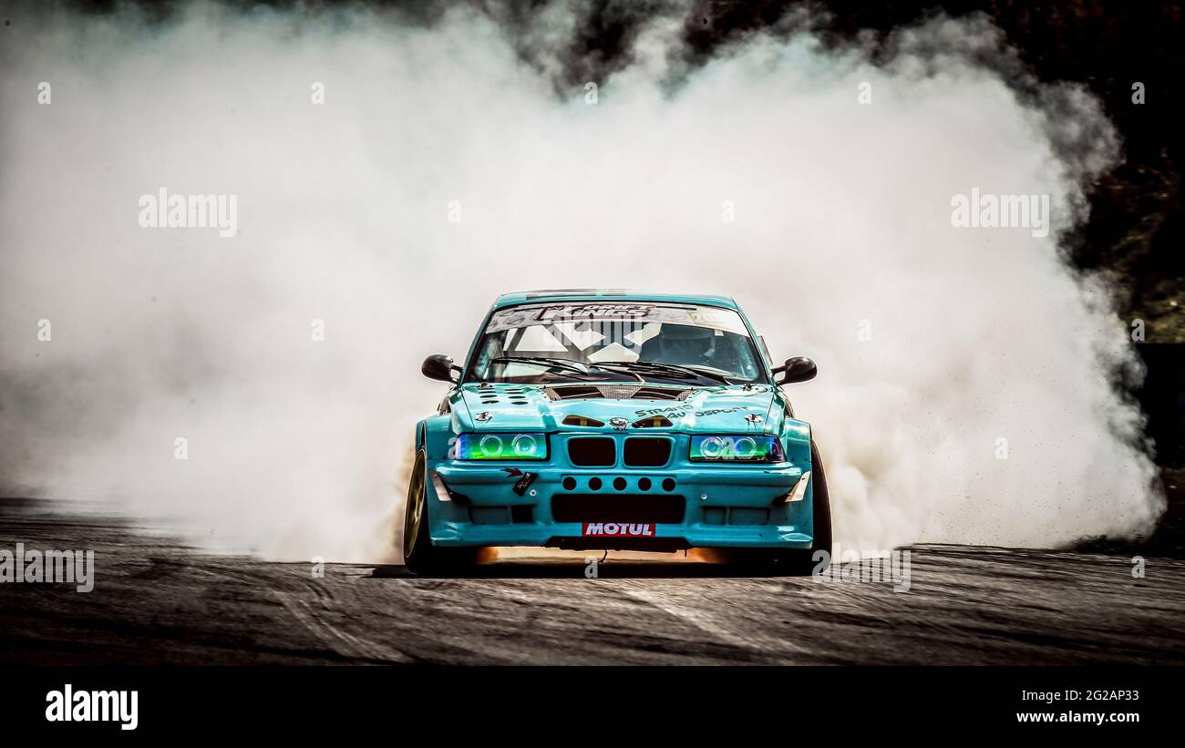 Oschersleben, Germania, 31 agosto 2019: Alexandre Strano guida una BMW E36 M3 Turbo di Strano Autosport durante la Drift Kings International Series Foto Stock
