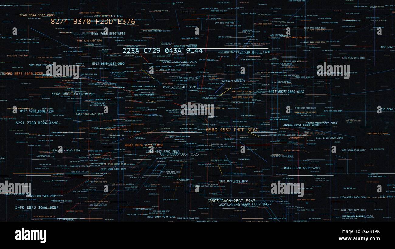 Illustrazione 3D, simbolo della tecnologia cloud nel mondo digitale contemporaneo con codici hash casuali e altri disturbi digitali Foto Stock