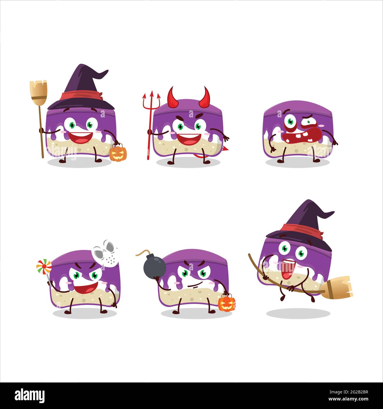 Emoticon di espressione di Halloween con cartone animato di torta d'uva. Illustrazione vettoriale Illustrazione Vettoriale