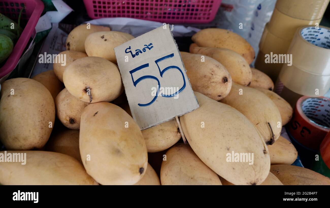 Mango di Mangos sano re di frutta commestibile frutta di pietra Venditori a Bangkok Thailandia Sud-est asiatico mangiferina per la vendita fresco dalla fattoria Foto Stock