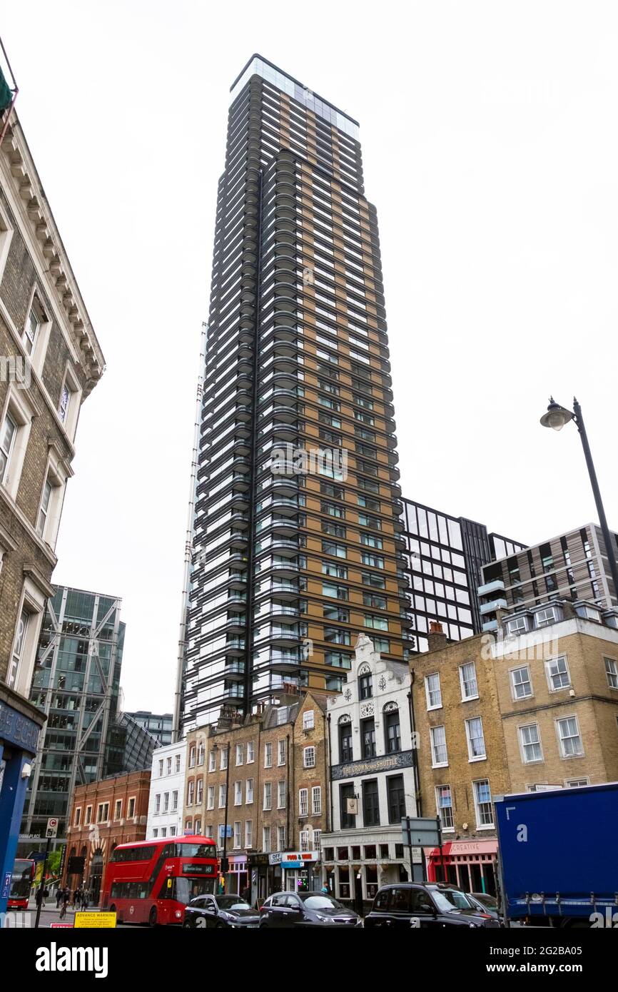 Edificio residenziale di lusso della Torre principale sulla strada del culto che sorge sopra Norton Folgate Shoreditch a Londra Est EC2 UK KATHY DEWITT Foto Stock