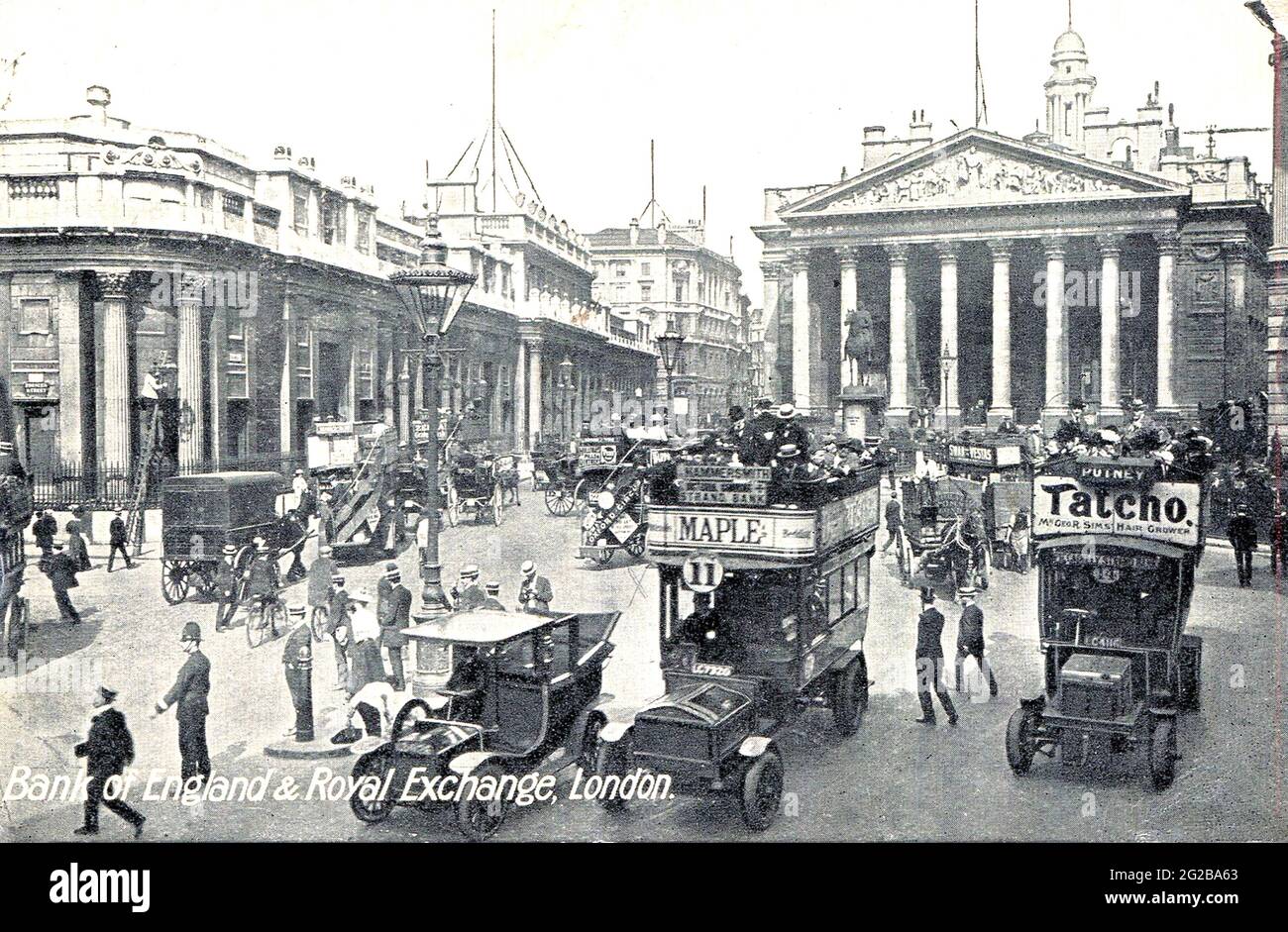 BANCA D'INGHILTERRA a sinistra e il Royal Exchange circa 1912 Foto Stock