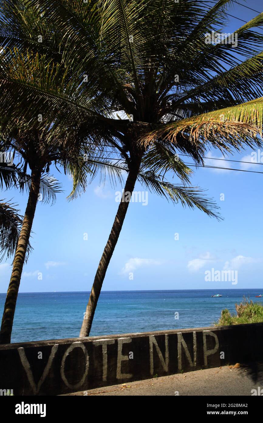 Grenada segno politico vicino Gouyave NNP New National Party Foto Stock