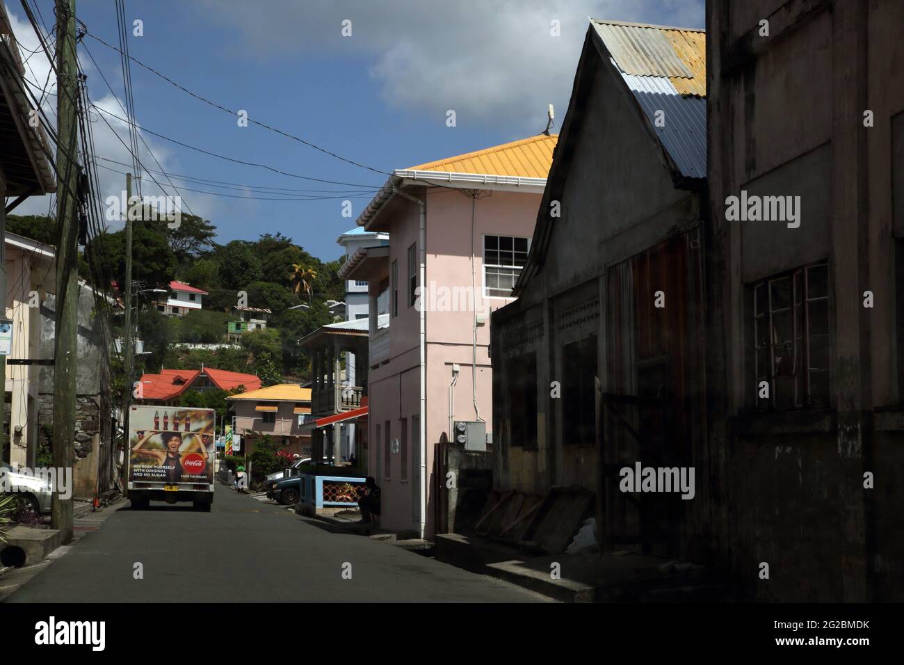 Victoria St Mark Grenada Street Scene Coca Cola consegna in pulmino Foto Stock