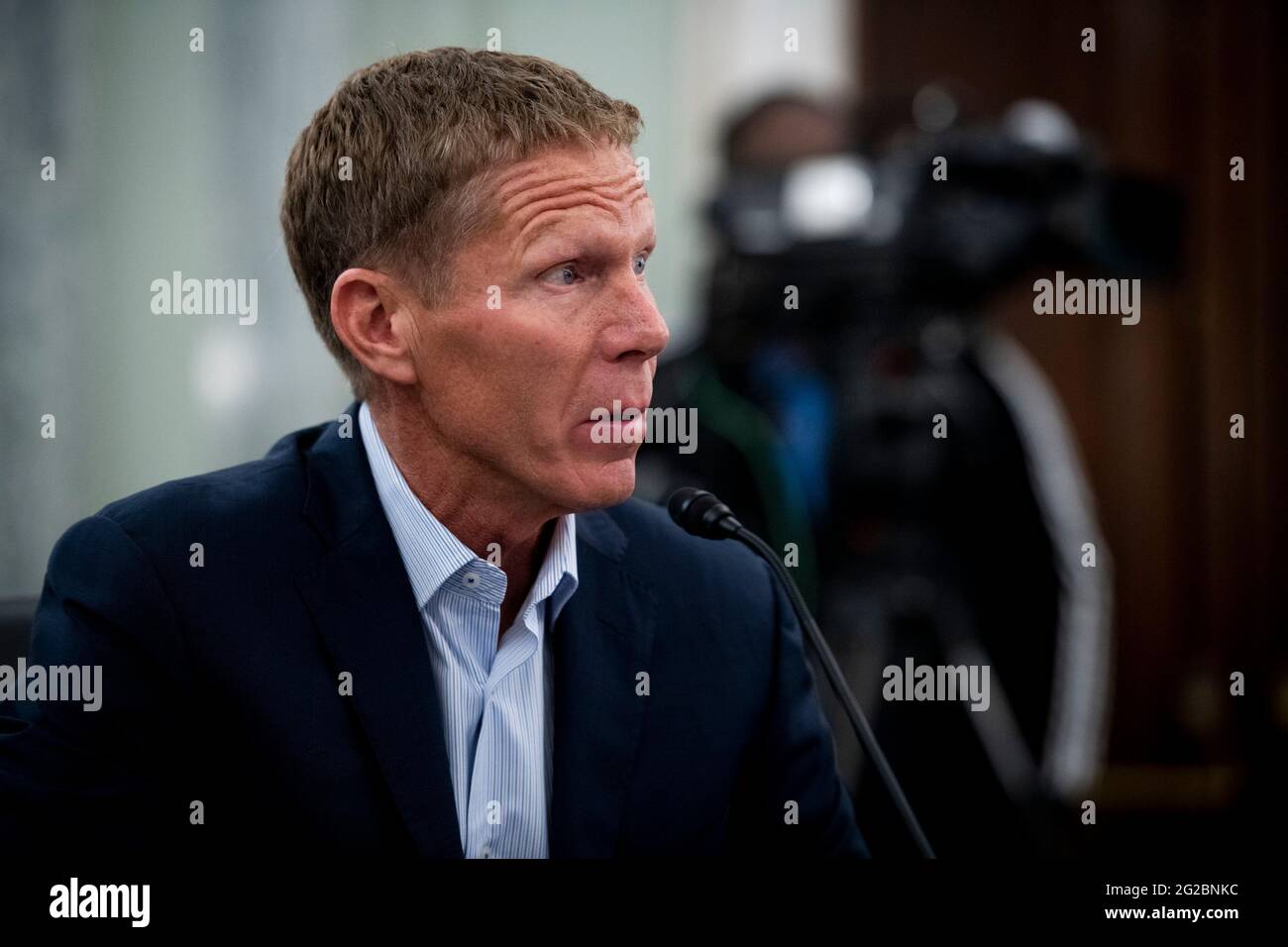 Washington, Stati Uniti d'America. 09 giugno 2021. Mark Few, Head Coach, Men's Basketball, Gonzaga University, appare prima di un Comitato del Senato per il commercio, la scienza, e trasporti audizione per esaminare NCAA atleta NIL diritti, nel Russell Senato Ufficio edificio a Washington, DC, Mercoledì, 9 giugno 2021.Credit: Rod Lamkey/CNP/Sipa USA Credit: Sipa USA/Alamy Live News Foto Stock