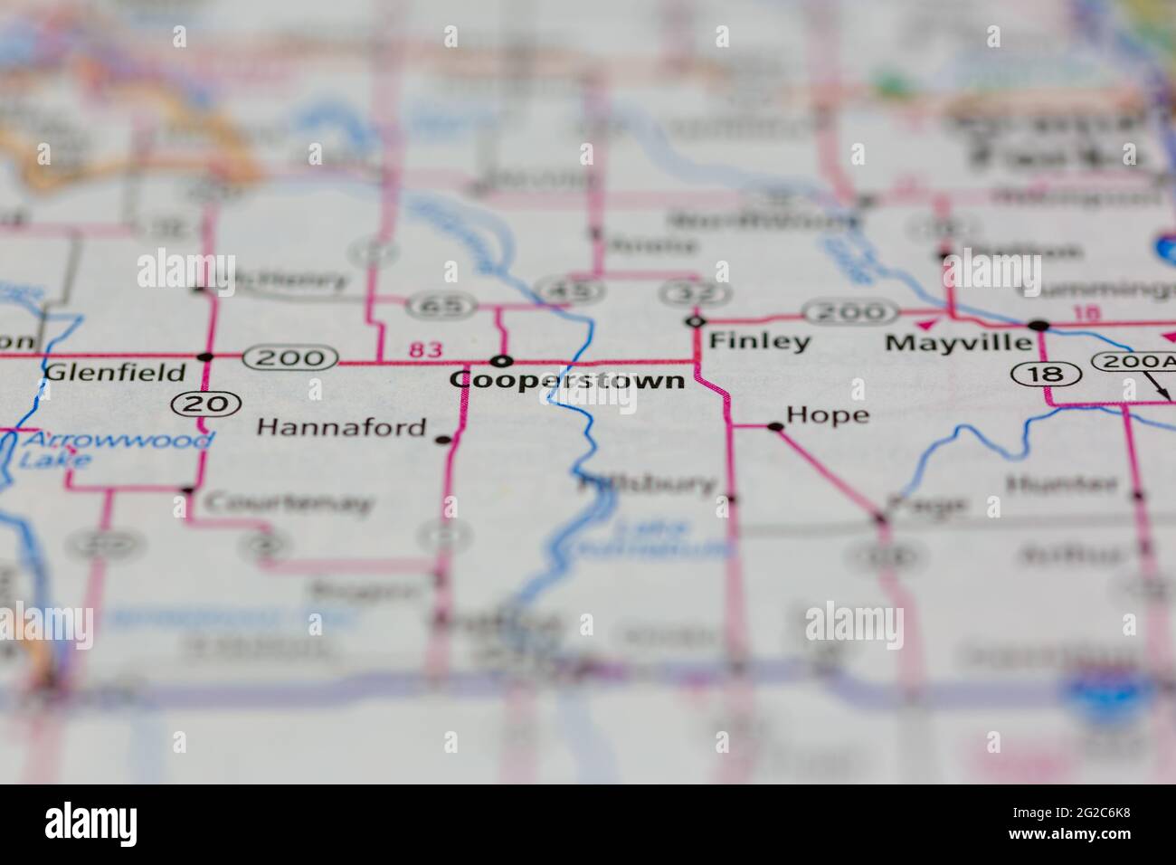 Cooperstown North Dakota USA mostra una mappa stradale o una mappa geografica Foto Stock
