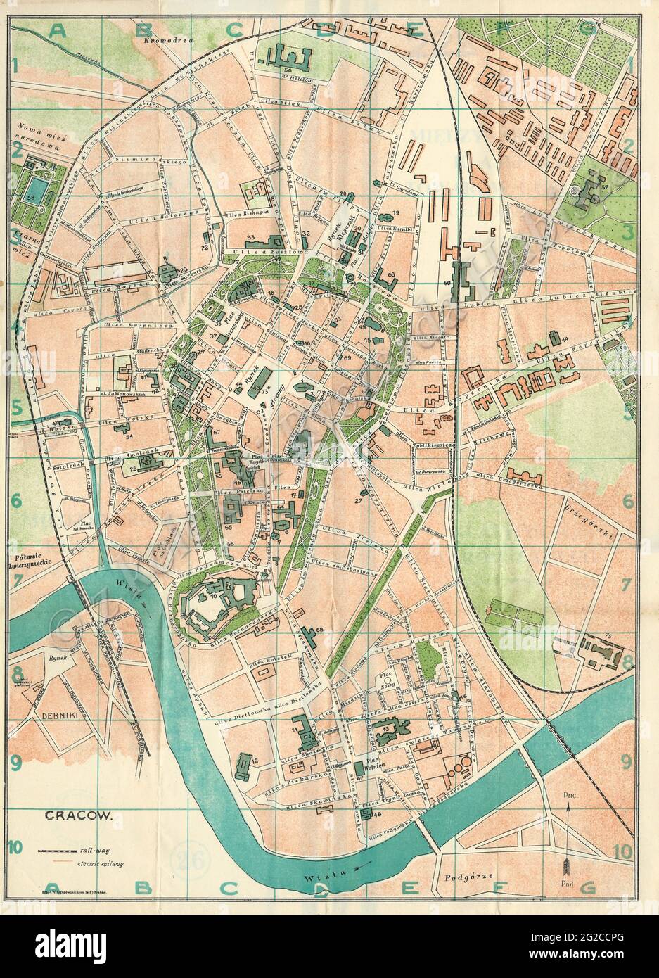 Mappa di Cracovia, Mappa di Cracovia, piano di Cracovia, Poster Old Cracow, Mappa di Cracovia retro, Vintage Cracow Mappa, Cracovia Stampa, Cracovia City, Kraków Mappa, Cracovia Mappa Foto Stock