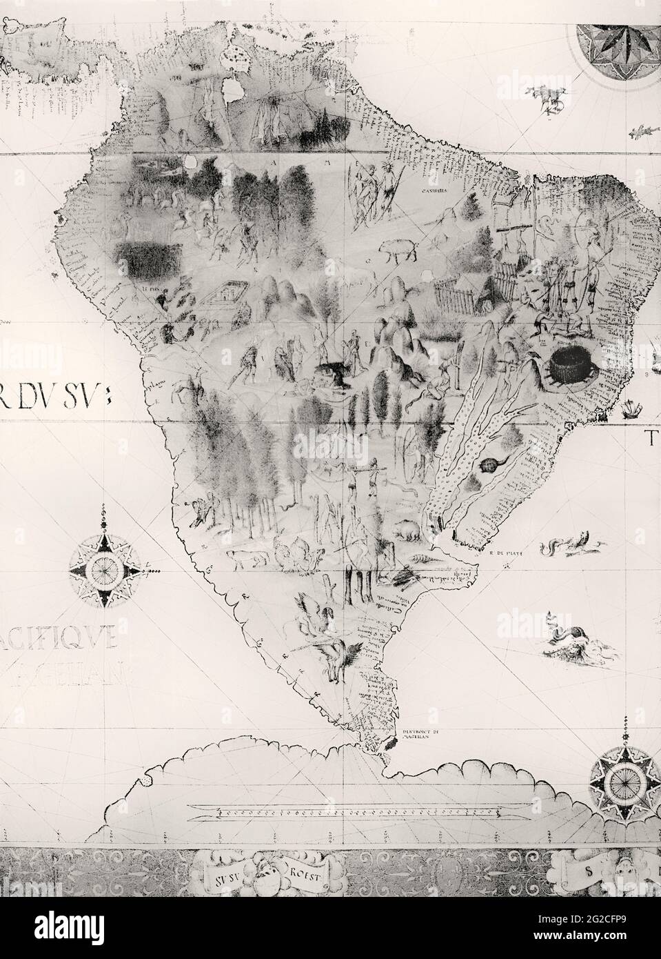 Mappa del Sud America, 16 ° secolo Foto Stock