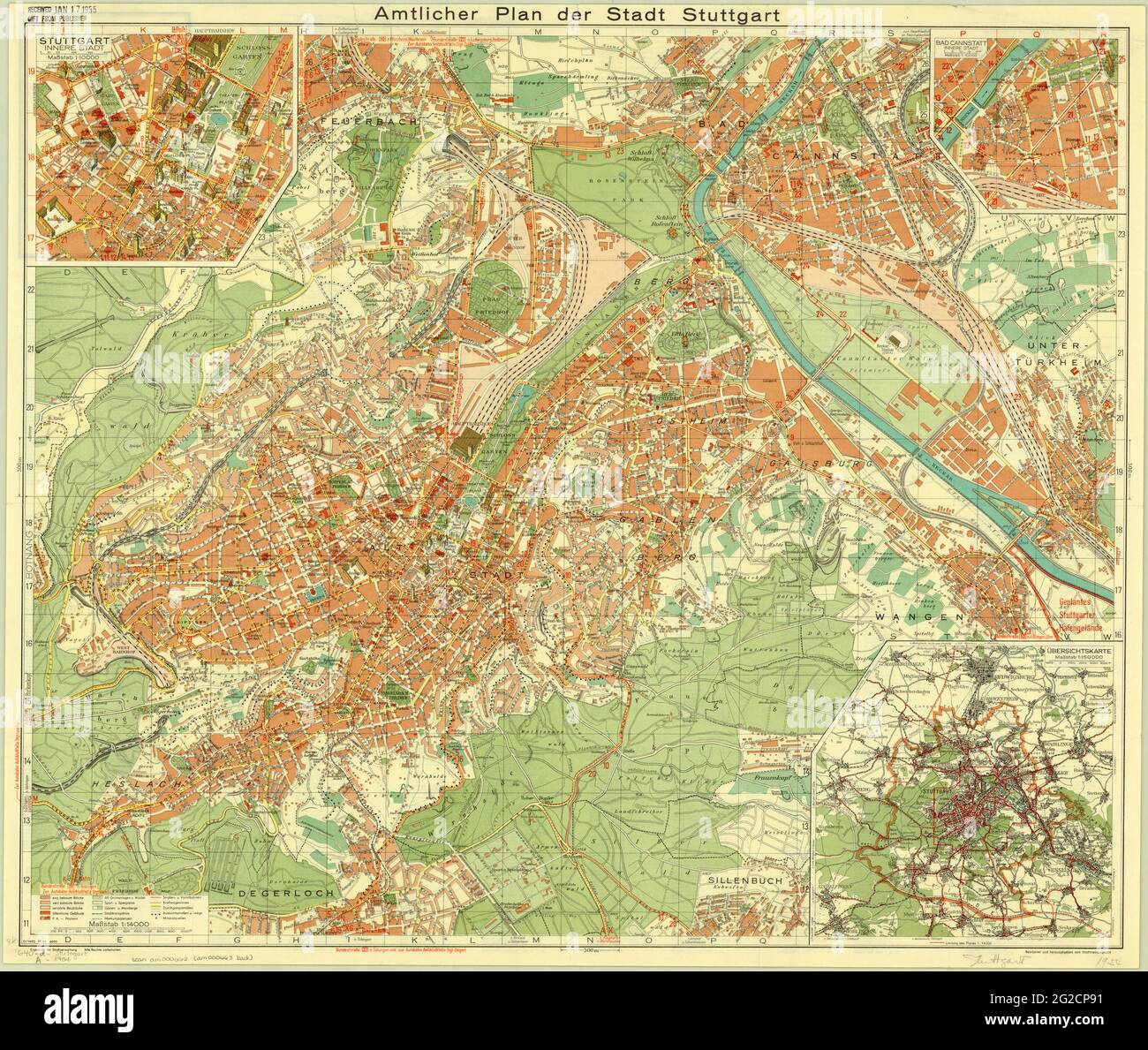 Stuttgart Mappa, Stuttgart Vecchia Mappa, Stuttgart Vintage Mappa, Stuttgart Vintage Mappa, Stuttgart Vintage Old Map of Stuttgart, retro Map of Stuttgart, Mappa della città Foto Stock