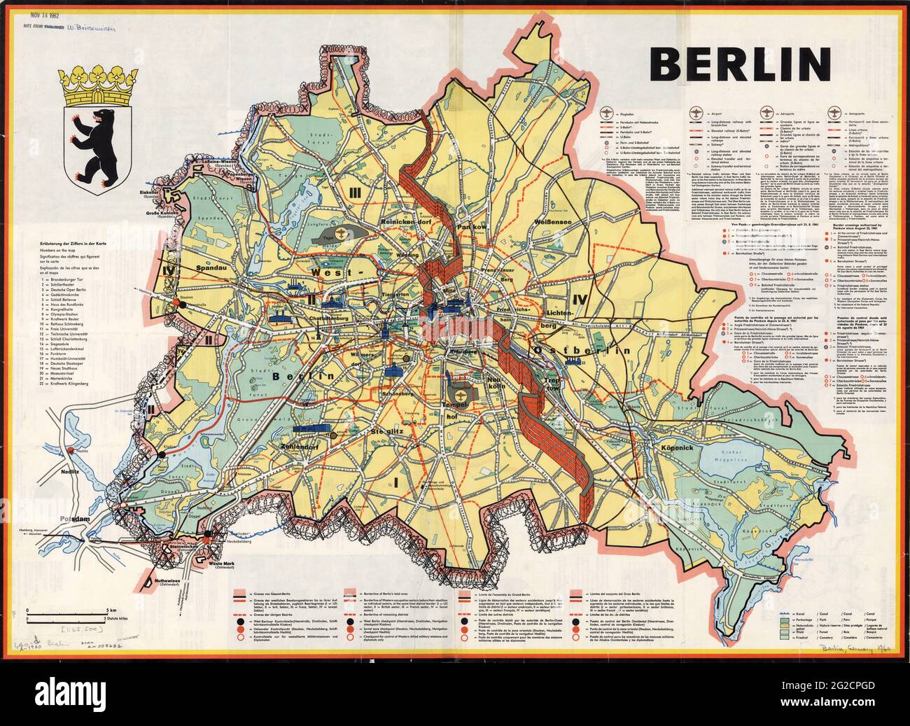 Mappa di Berlino, Mappa di Berlino, Stampa, Poster di Berlino, Mappe di Berlino, Stampe di Berlino, carta vecchia di Berlino, carta retrò di Berlino, carta vintage di Berlino, 1961 Foto Stock