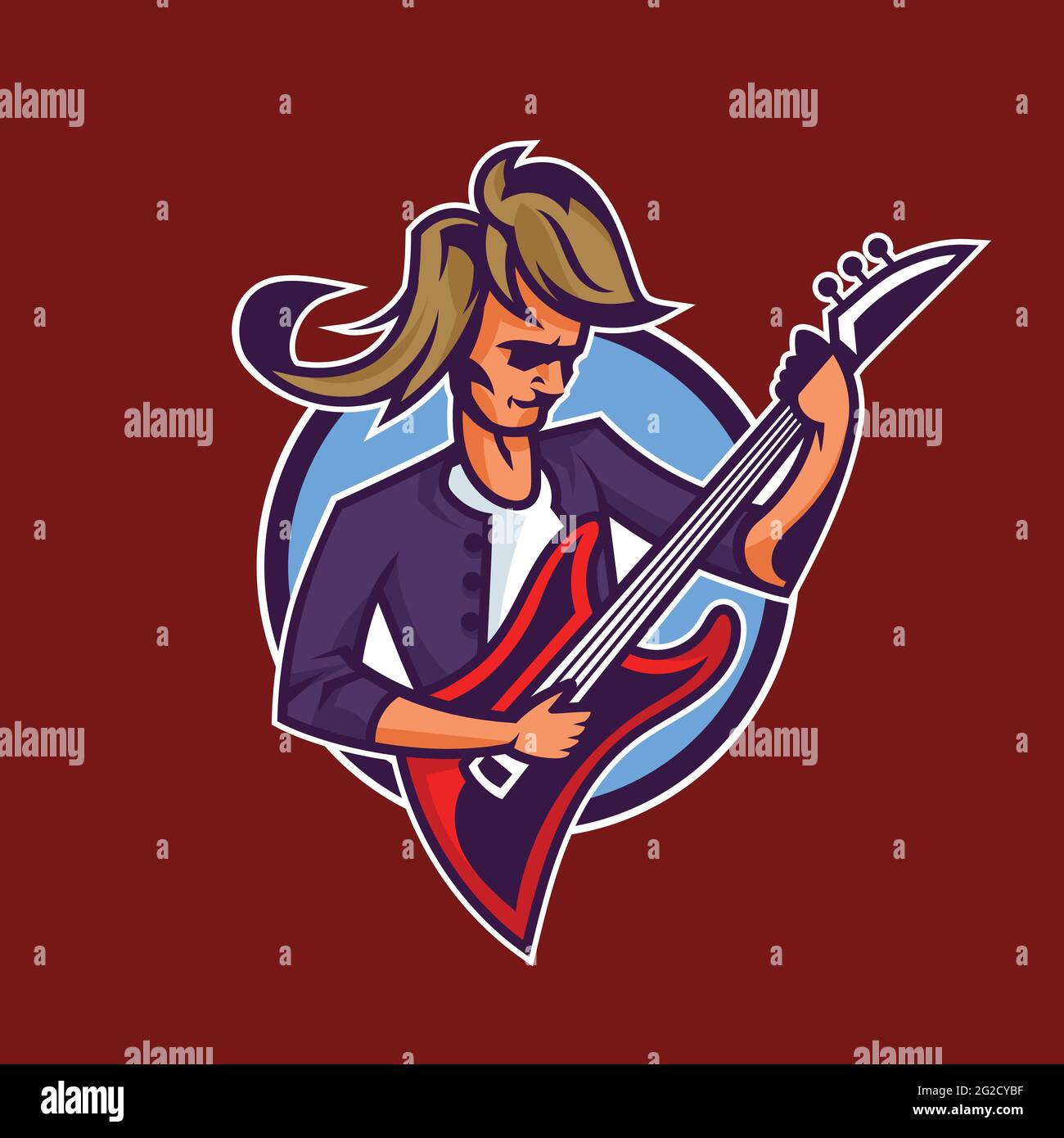 Rocker che suona la chitarra. Concept art del rock'n'roll in stile cartoon. Illustrazione Vettoriale