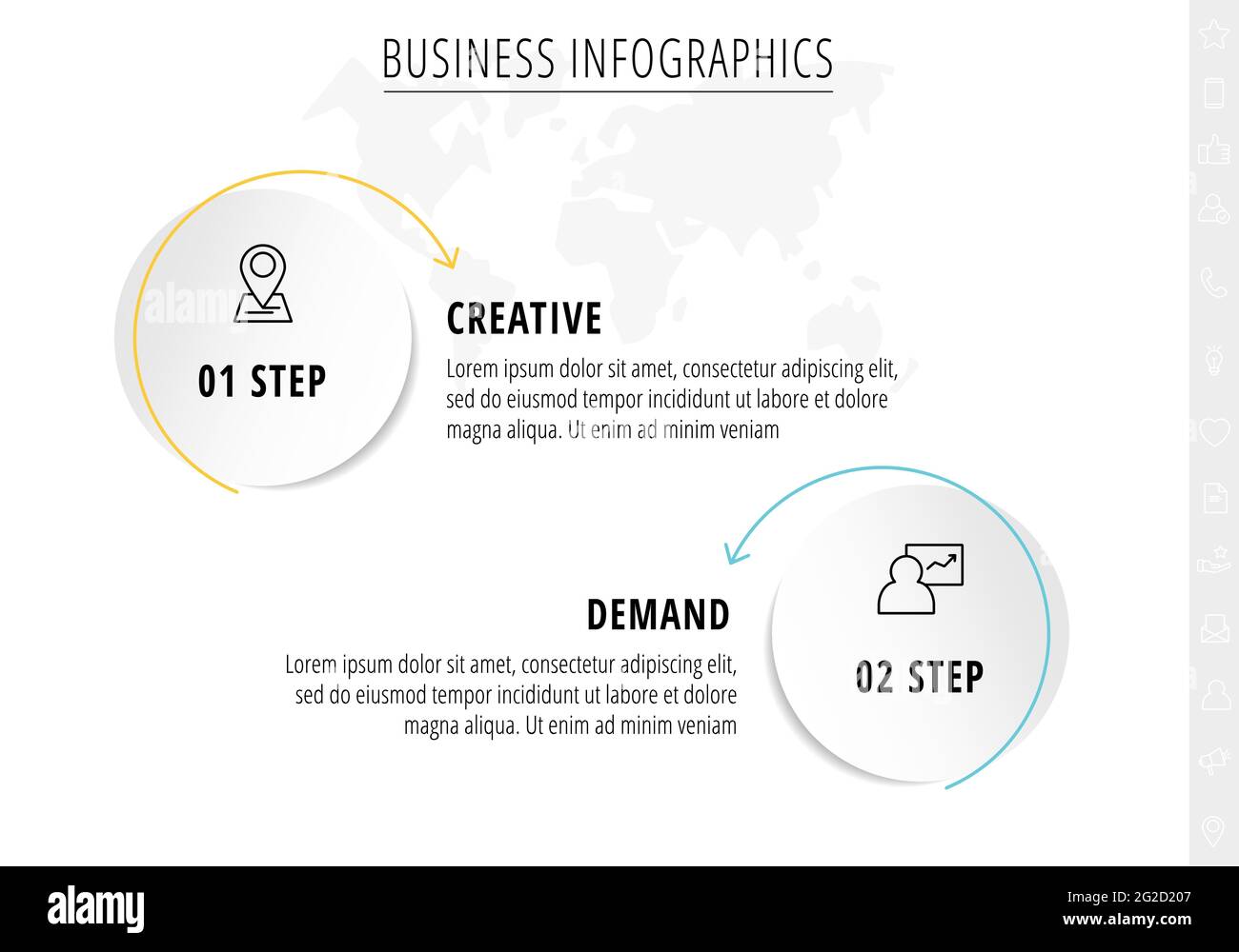 Cerchi infografici con frecce. Concetto di business vettoriale di 2 passi per passo, opzioni, quadrati. Modello con due modi per diagramma, web, banner Illustrazione Vettoriale