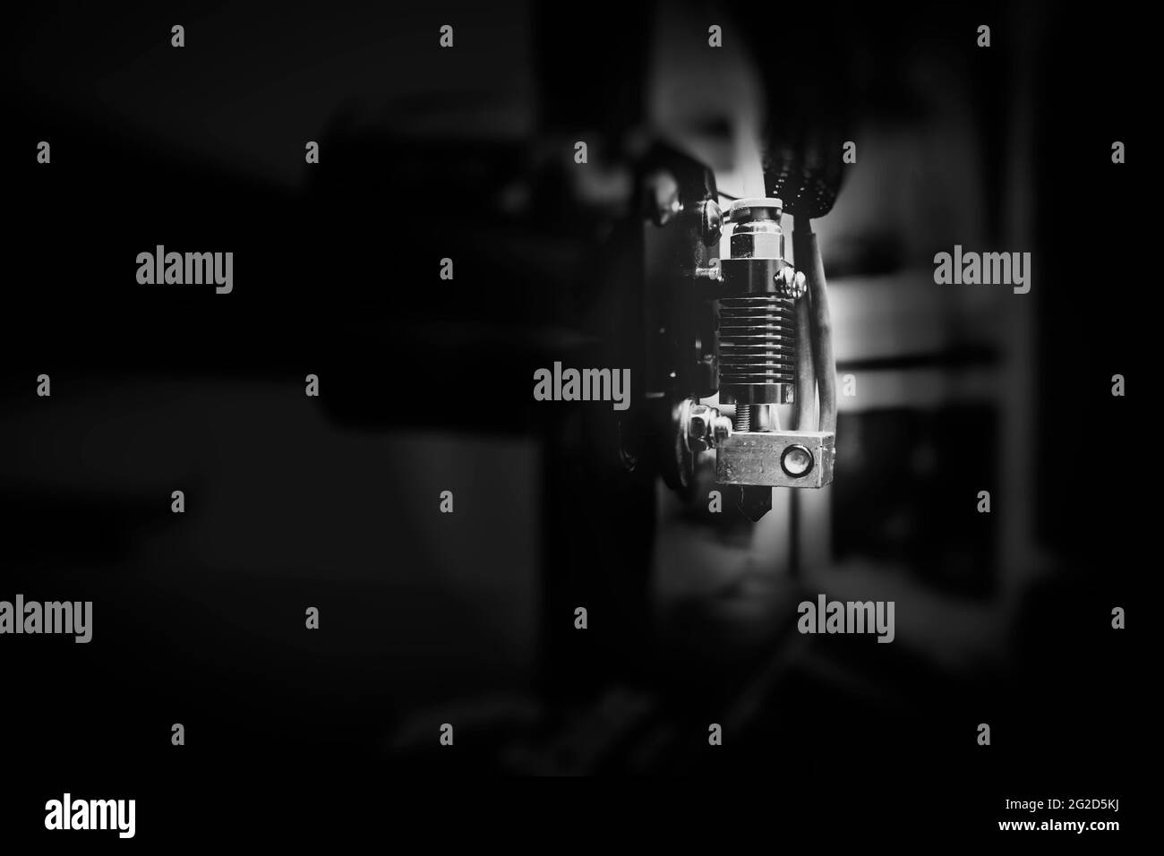 Macro di primo piano della stampante 3D moderna. Concetto di nuove tecnologie Creative Abstract. Foto Stock