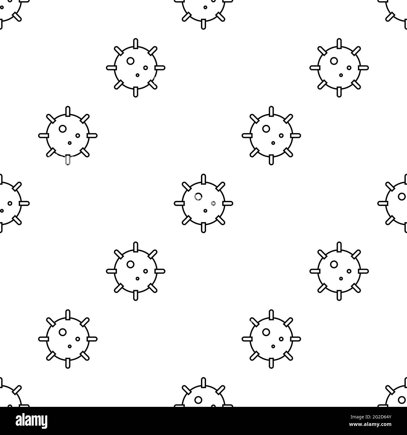 Pattern vettoriale Coronavirus senza giunture. Segno di 2019-nCoV, incoronavirus romanzo. Modello di virus a profilo nero isolato su sfondo bianco per illustrazione medica Illustrazione Vettoriale