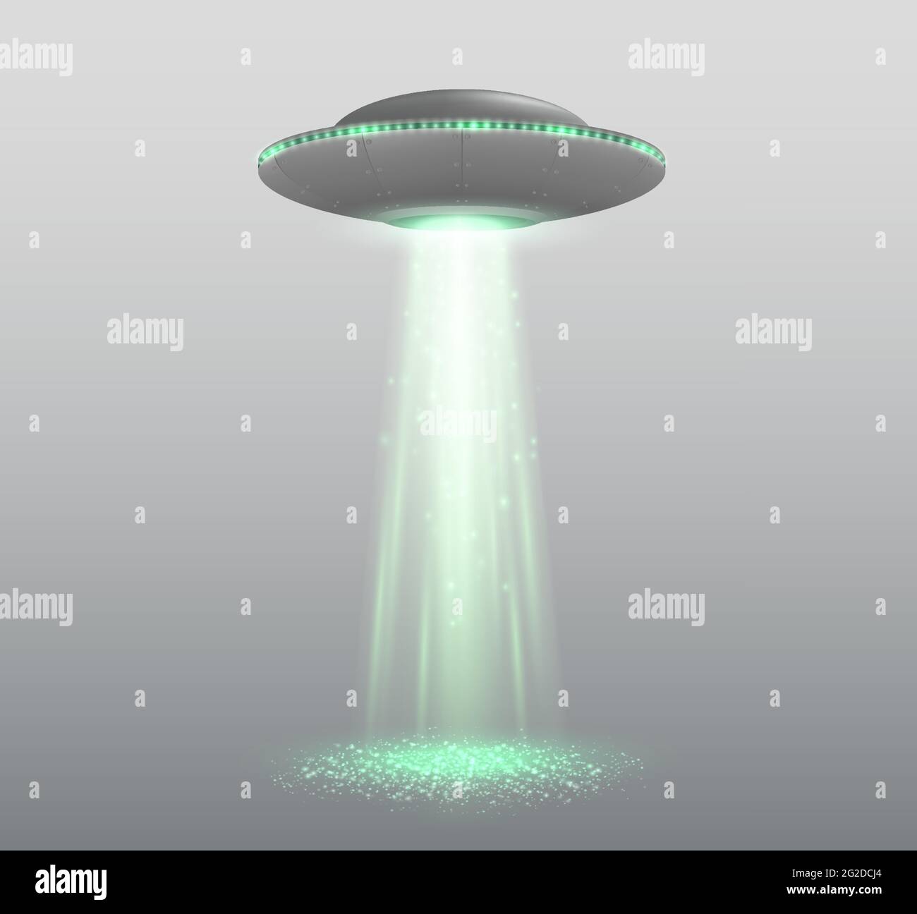Navicella spaziale UFO con fascio di luce isolato su sfondo trasparente. Illustrazione vettoriale Illustrazione Vettoriale