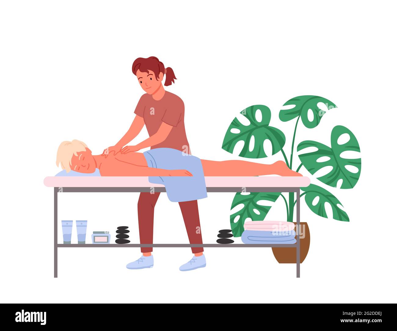 Terapia di massaggio osteopatico, lavoro chiropratico, medico terapista massaggiante colonna vertebrale Illustrazione Vettoriale