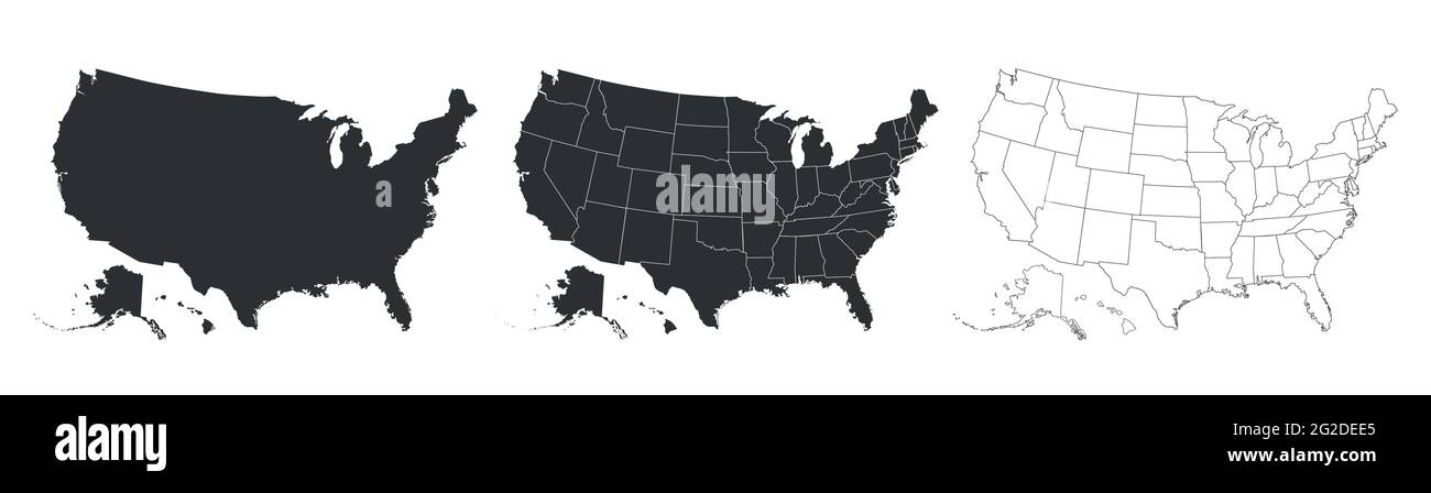 USA Mappa con stati federali. Illustrazione vettoriale. Mappa degli Stati Uniti d'America. Illustrazione Vettoriale