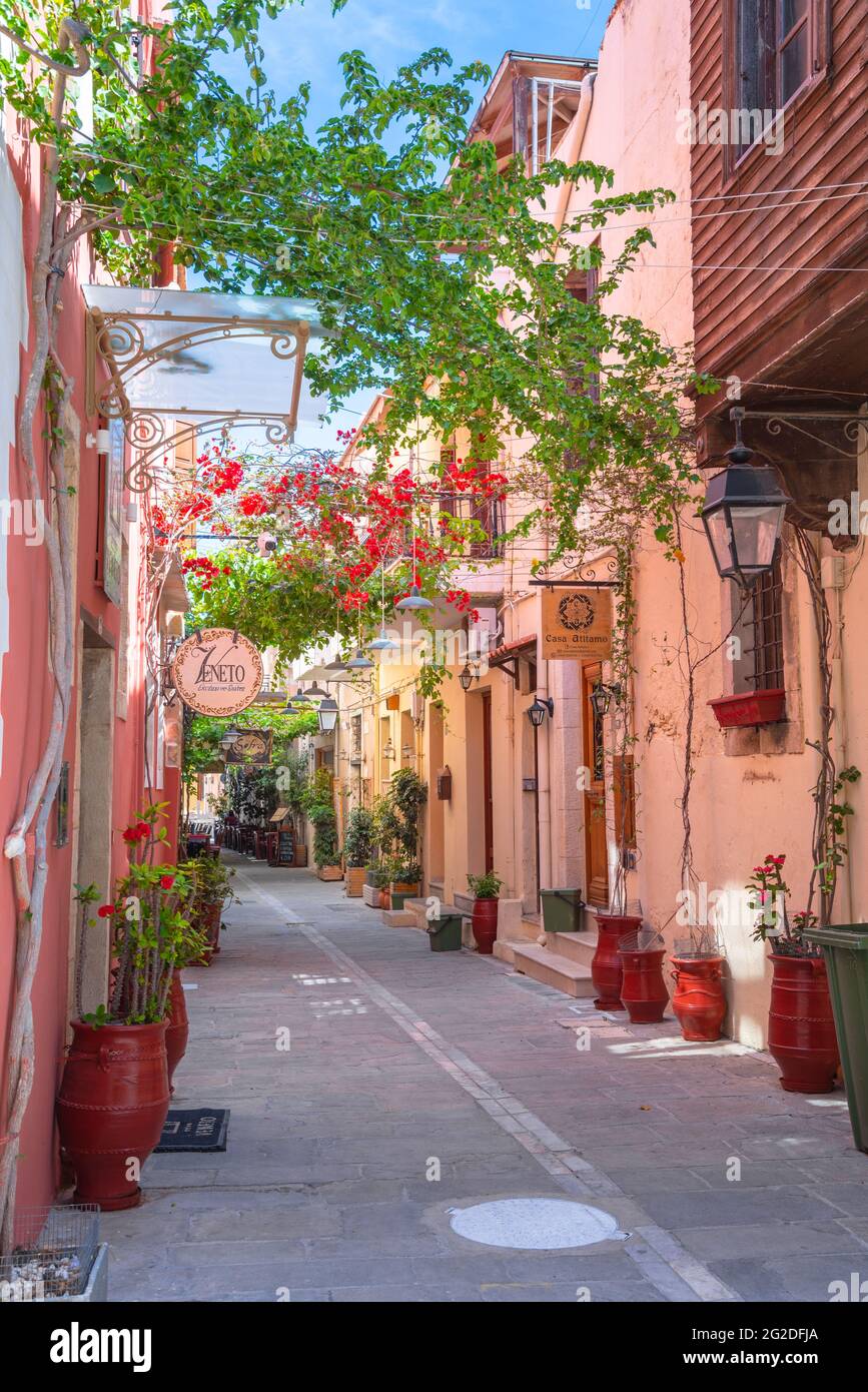 Città di Rethymno all'isola di Creta in Grecia. Foto Stock