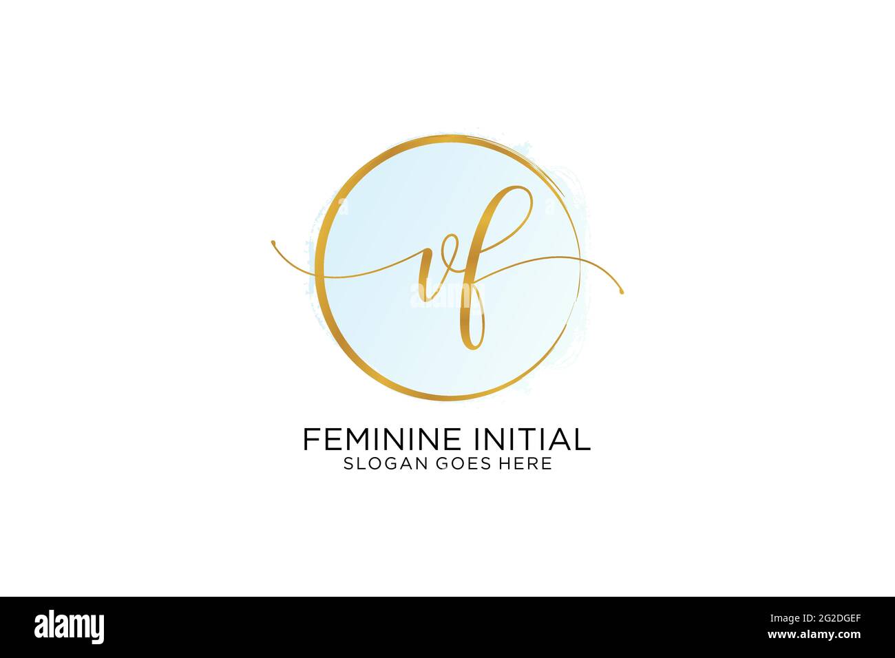 Logo VF manoscritto con dima circolare, firma vettoriale, matrimonio, moda, floreale e botanico con dima creativa. Illustrazione Vettoriale