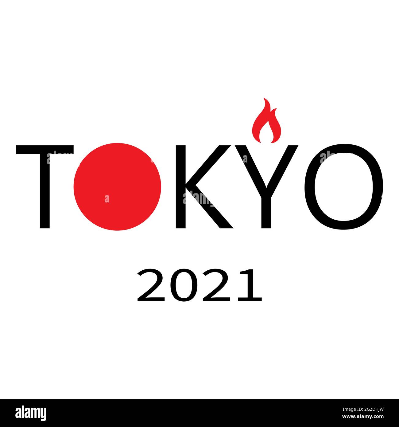 XXXII Giochi Olimpici estivi in Giappone. Tokyo 2021. Il simbolo delle Olimpiadi è la torcia olimpica illuminata. Benvenuti in Giappone. Per logo, adesivi, striscioni Illustrazione Vettoriale