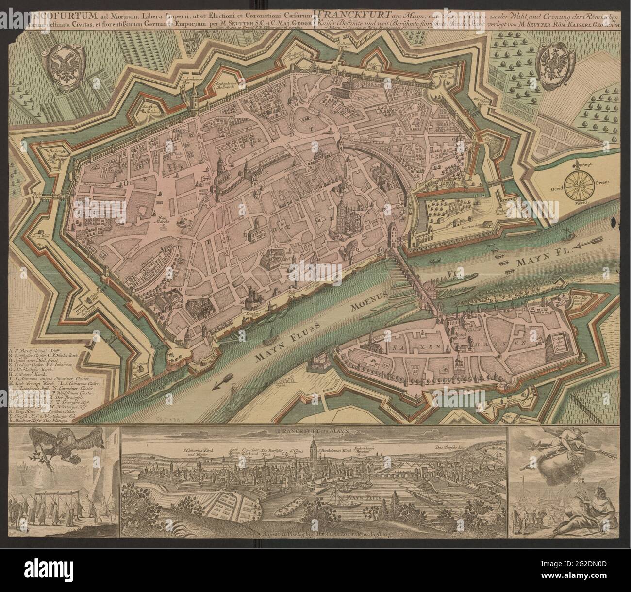 Francoforte sul meno Mappa, Mappa di Francoforte sul meno, Vecchia Francoforte sul meno Mappa, retro Francoforte sul meno Mappa, Vintage Francoforte sul meno Mappa, Vecchia Mappa, 1762 Foto Stock