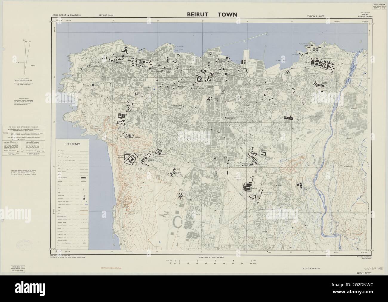 Beirut Plan, Mappa di Beirut, Mappa di Beirut, Mappa di Beirut, Vintage Beirut Map, Beirut Maps, Lebanon Map, Lebanon Stampa, Old Map, 1958 Foto Stock