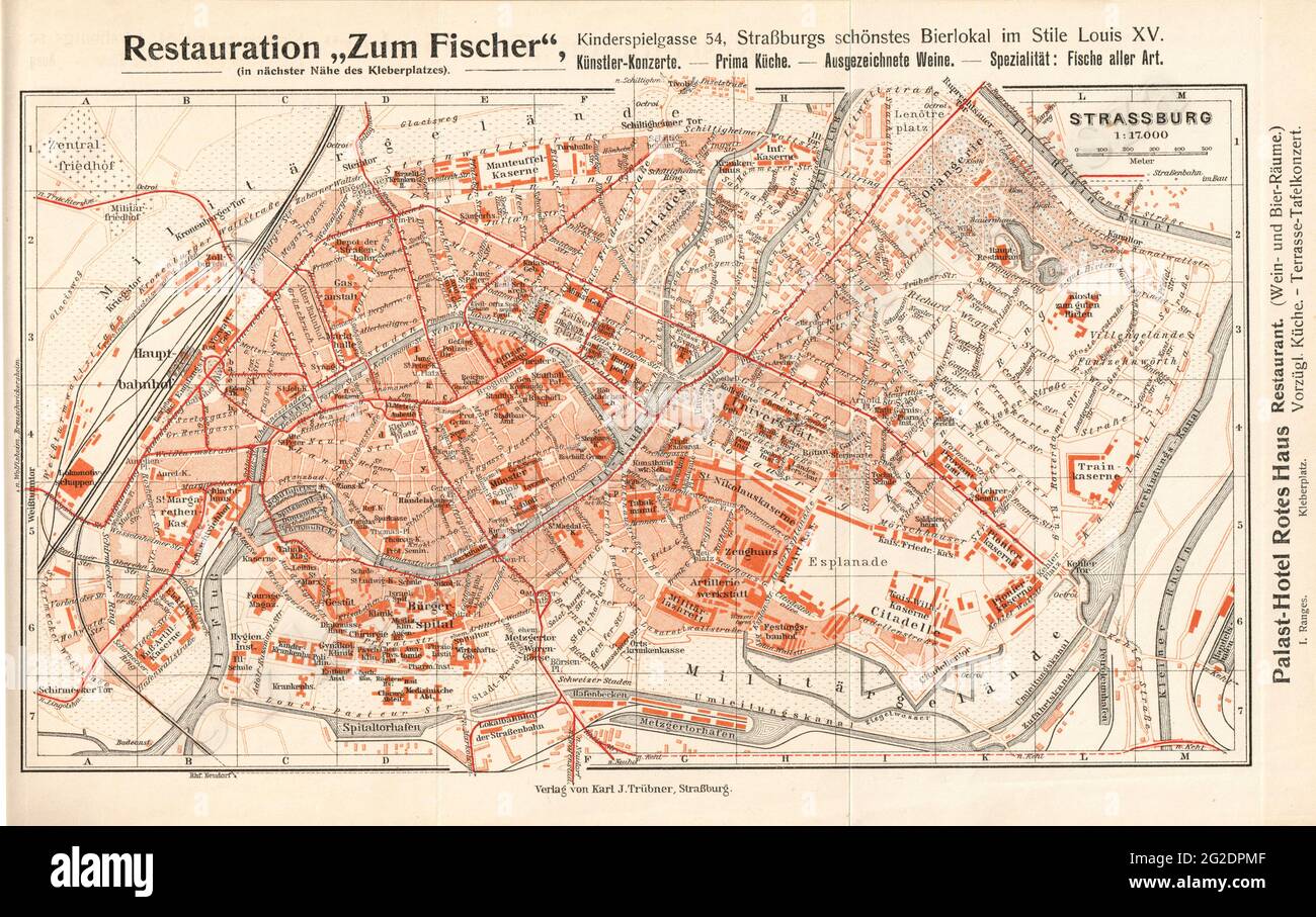 Strasbourg Mappa, Mappa di Strasbourg, Strasbourg Stampa, mappa di France, Vintage mappa di France, Old mappa di France, retro mappa di France, retro Strasburgo Foto Stock
