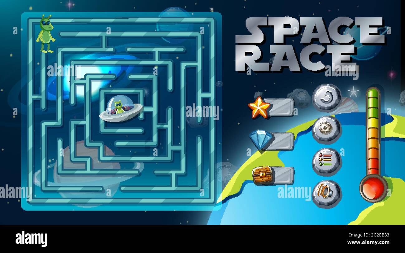 Gioco di labirinto con illustrazione del modello di tema di spazio Illustrazione Vettoriale