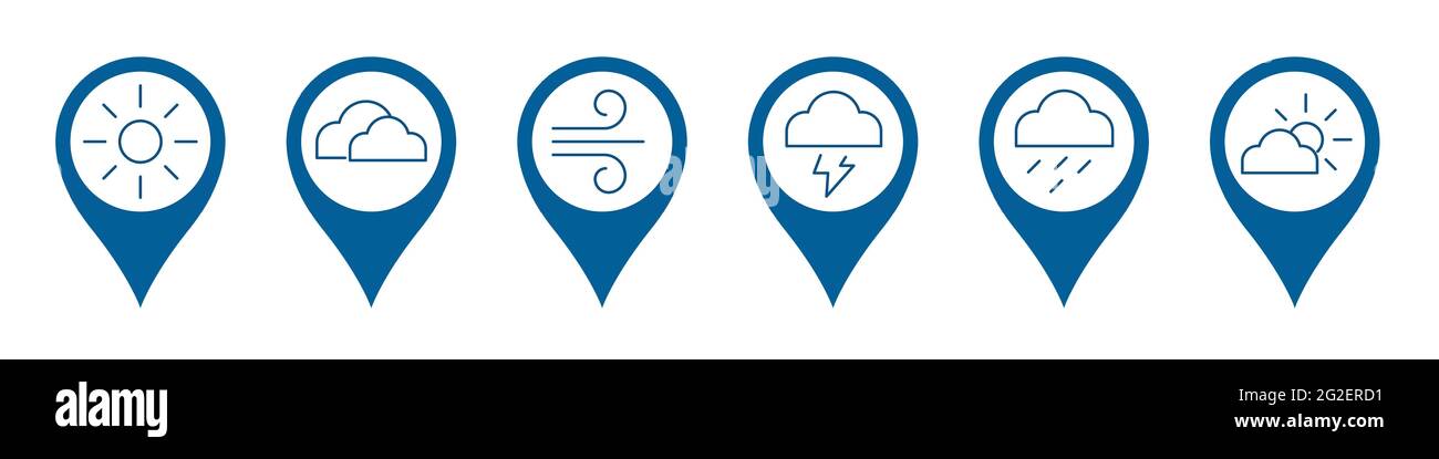 Segnali meteo blu su sfondo bianco. Vettore icona calendario. Vettore piatto. Illustrazione Vettoriale