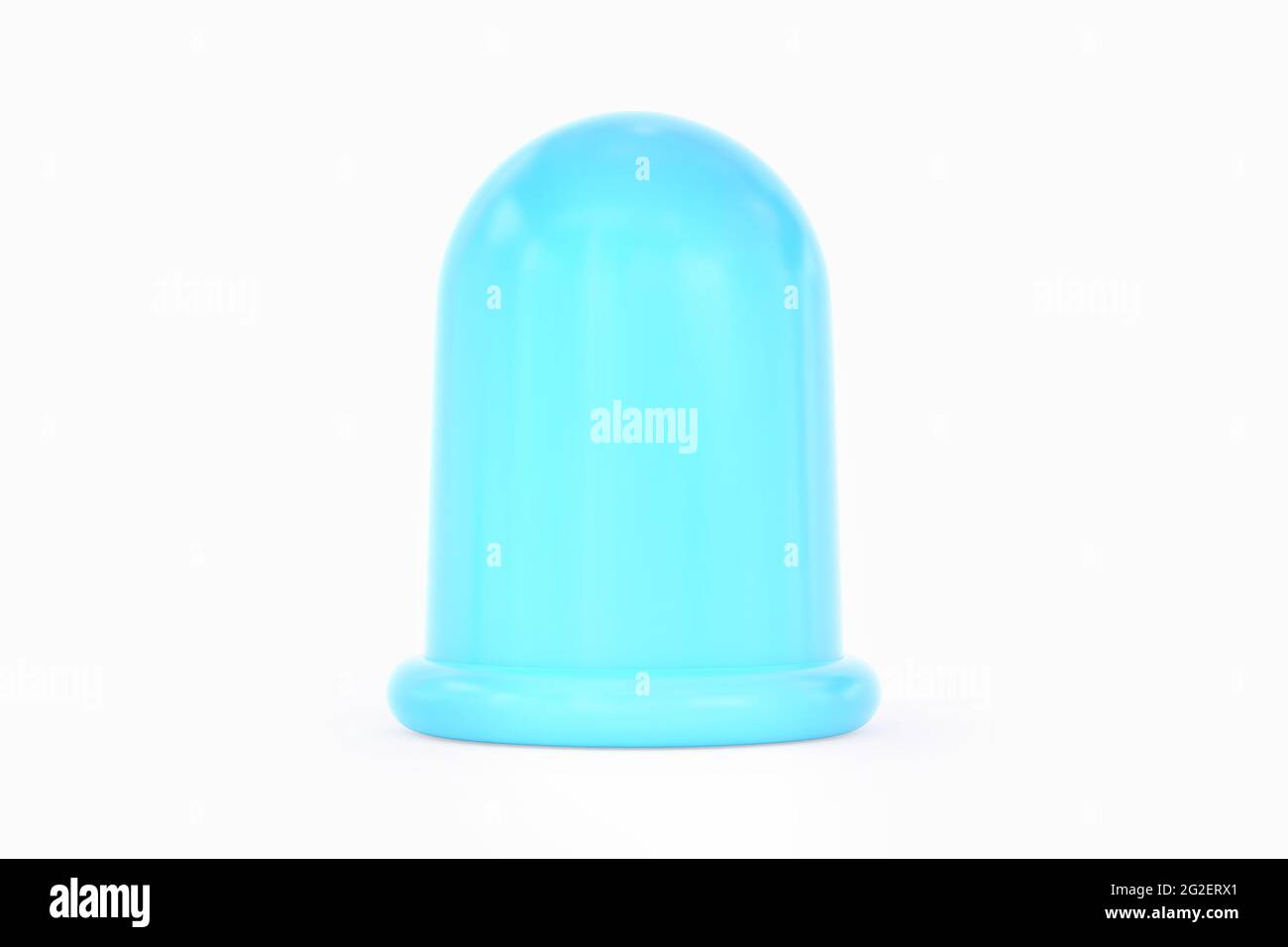 Strumento di massaggio anti-cellulite con bolle in silicone. Coppa anticellulite con massaggio blu isolata su sfondo bianco. Rendering 3D. Vista frontale. Foto Stock