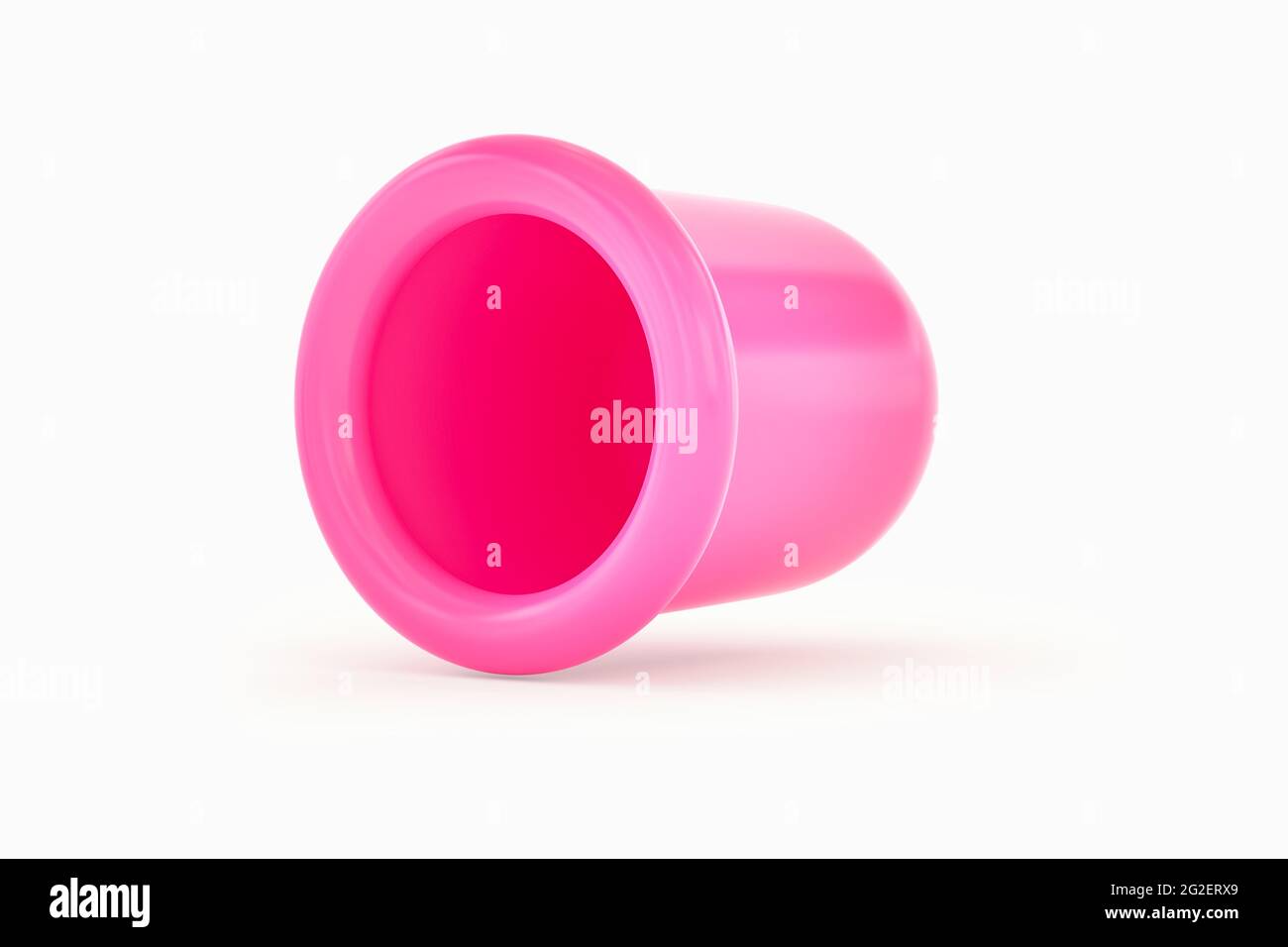 Strumento di massaggio anti-cellulite con bolle in silicone. Coppa di massaggio rosa anticellulite isolata su sfondo bianco. Rendering 3D. Vista laterale. Foto Stock