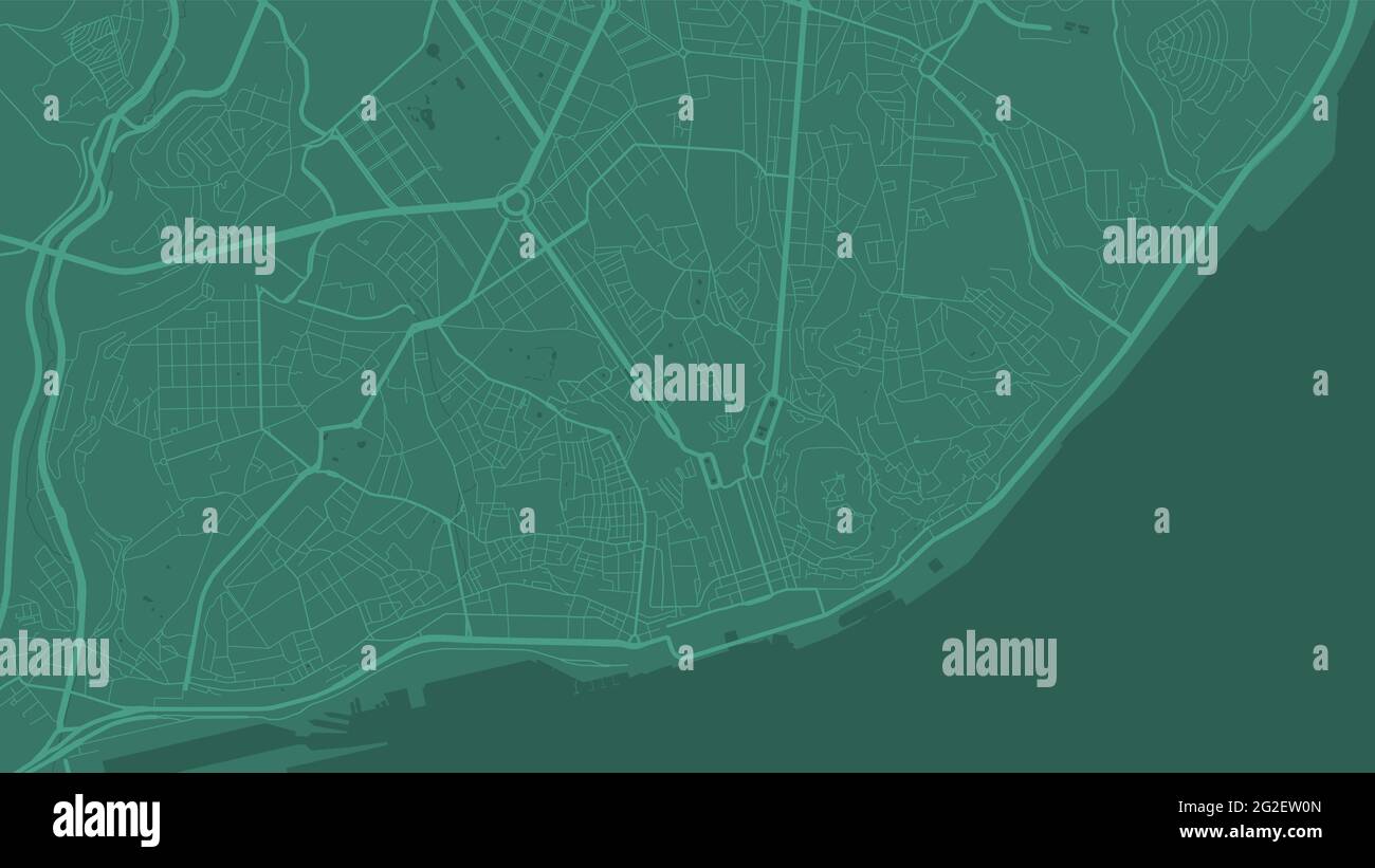 Green Lisbon Mappa vettoriale dell'area della città, strade e cartografia dell'acqua. Formato widescreen, formato digitale piatto. Illustrazione Vettoriale