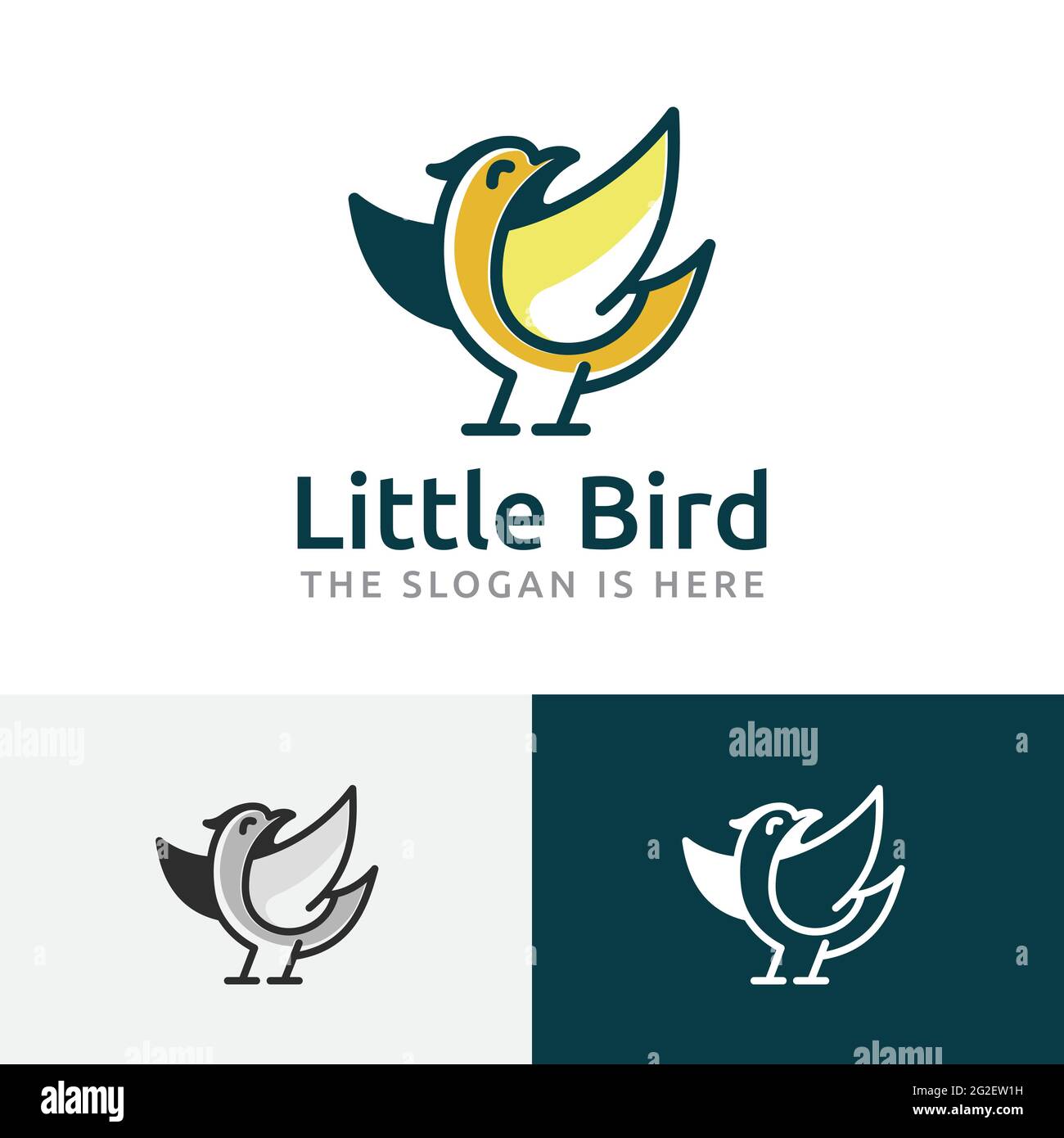 Logo personaggio Little cute Bird Happy Fun Cartoon Illustrazione Vettoriale
