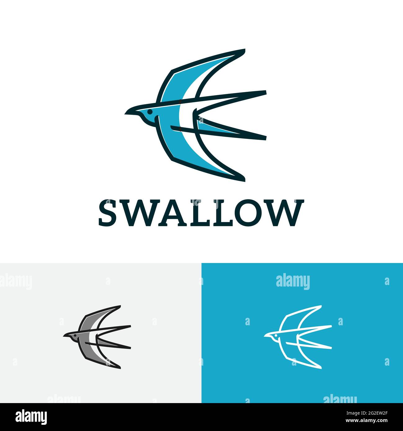 Swallow Bird Wings Flying to Sky Simple Line Logo Illustrazione Vettoriale