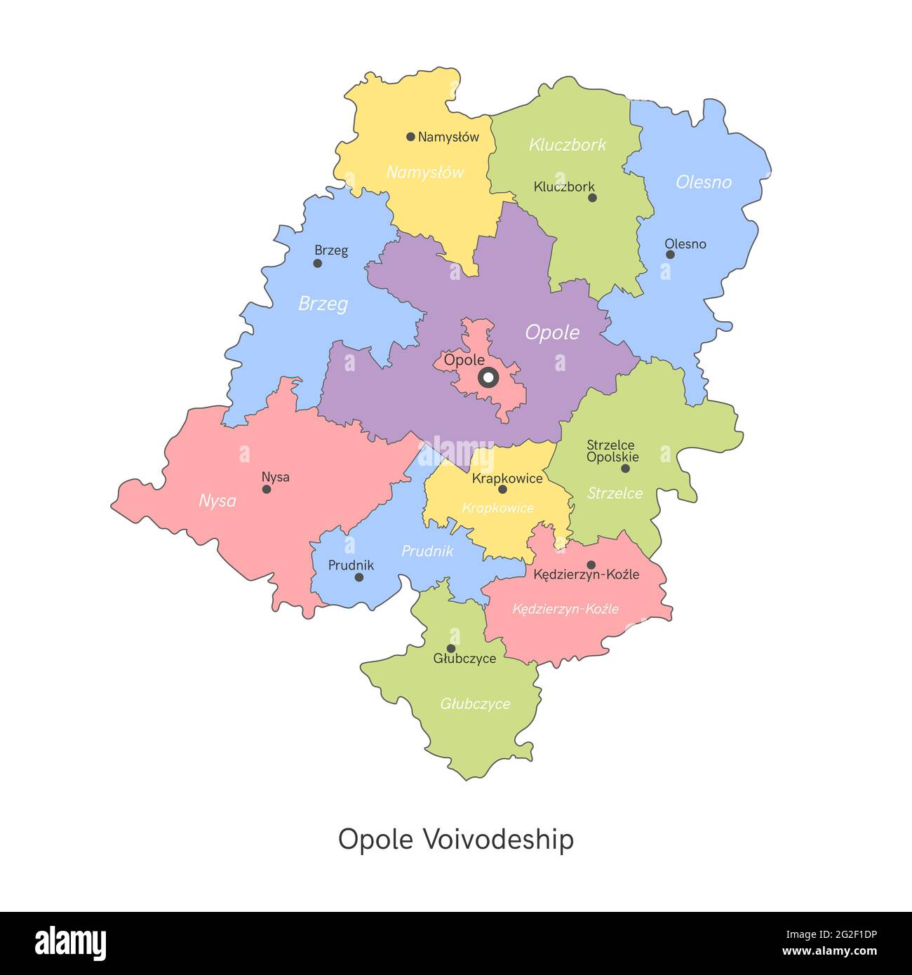 Illustrazione vettoriale: Mappa amministrativa della Polonia. Opole Voivodato mappa Illustrazione Vettoriale